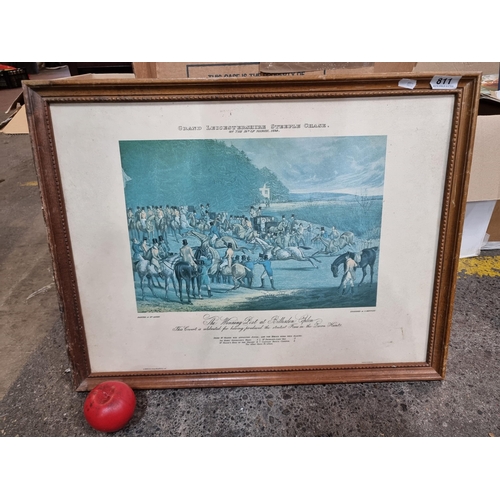 811 - A print on board after the painting titled 'The Winning Post at Billesden Coplow'. Housed in smart w... 