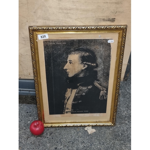 820 - A vintage print depicting Theobald Wolfe Tone housed in an ornate vintage gilded frame purchased in ... 