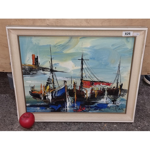 826 - An original oil on board painting of a maritime scene rendered in an expressionist style in a palett... 