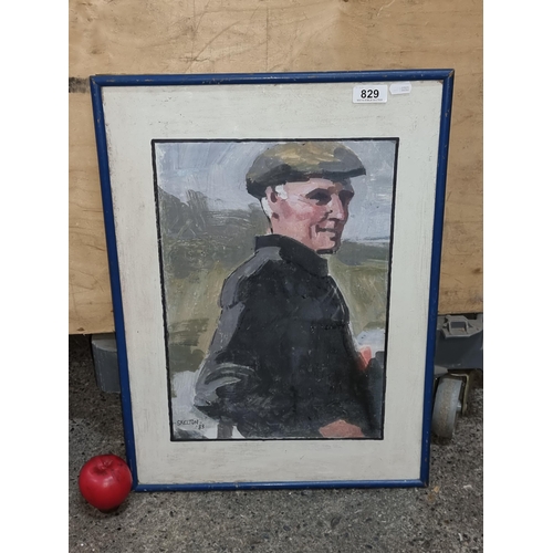 829 - A charming hand touched print of a painting originally by John Skelton featuring a portrait of a fis... 