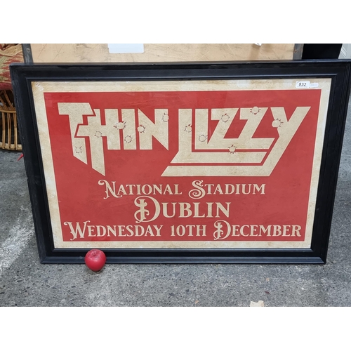 832 - A very large framed print advertising Thin Lizzy performing at the National Stadium in Dublin on Wed... 