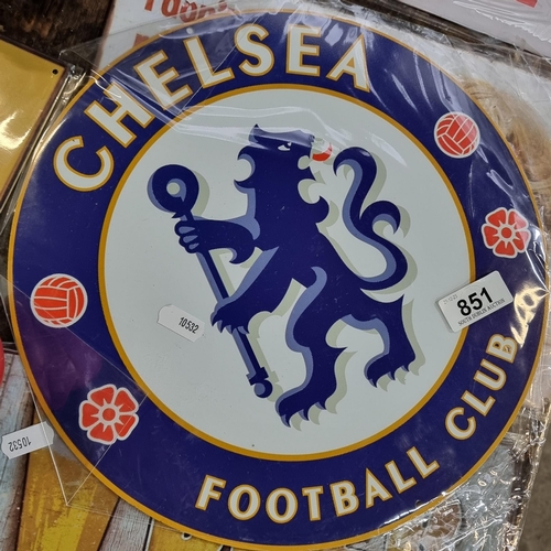 851 - A Chelsea FC themed metal wall sign featuring the club crest.