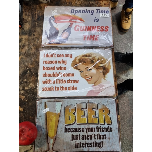 853 - Three metal pub signs reading 