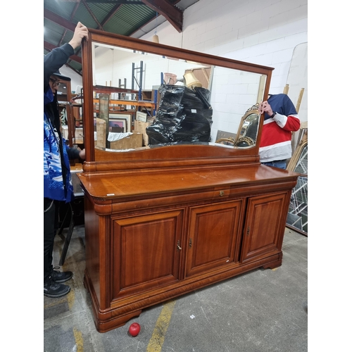 922 - Star Lot : Elegant large Mirrored back  mahogany sideboard with cupboard space featuring a full leng... 