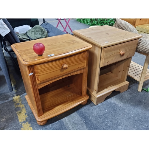 936 - Two good pine bedside cabinets with a drawers and open storage space to base.