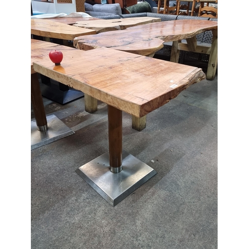 948 - Star Lot : A Fabulous 4 person dining table featuring a  live-edge wood top and modern chrome base. ... 