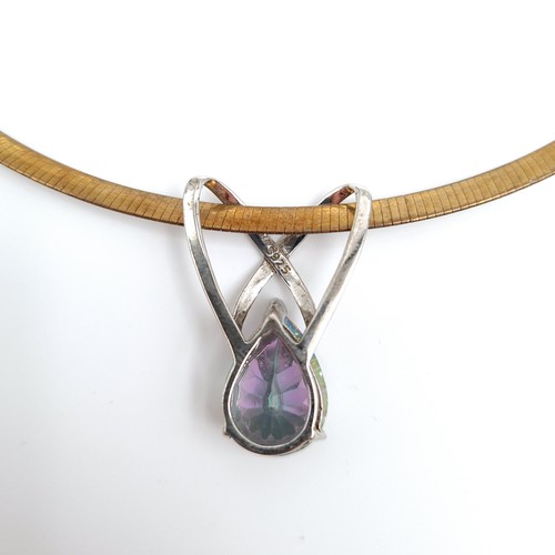 27 - A collection of three sterling silver choker necklaces, one with topaz stone pendant. Total weight o... 