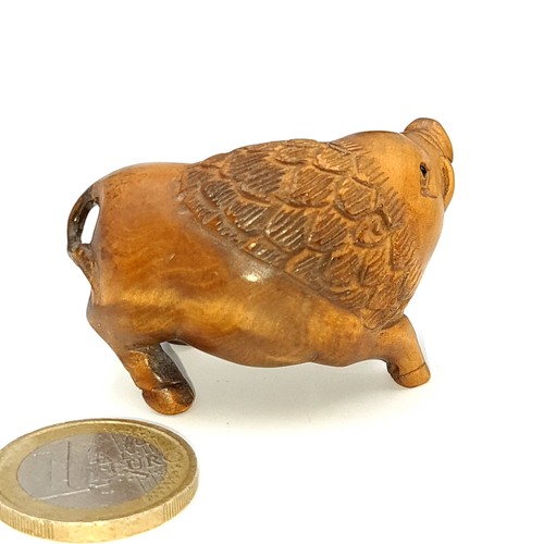 31 - A Japanese Netsuki carved in the form of a wild boar, weight 13.53 grams. With two holes below to ti... 