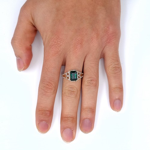 502 - Star Lot : An attractive Natural large emerald  3.17cts ring with lattice cut diamond 1.2cts mount, ... 