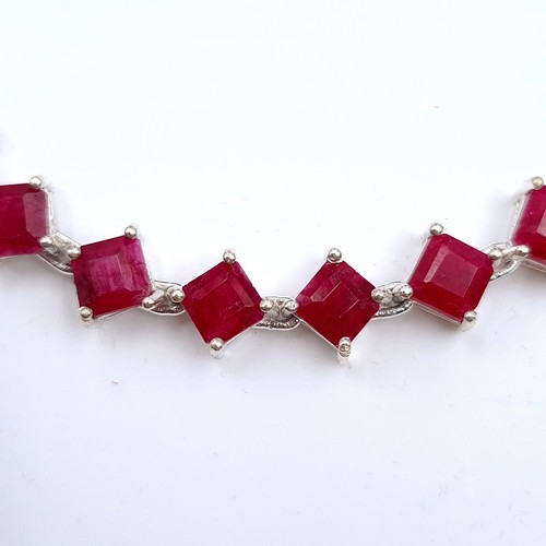 510 - Star Lot : A very nice example of a ruby gemstone necklace with sterling silver clasp, length of nec... 