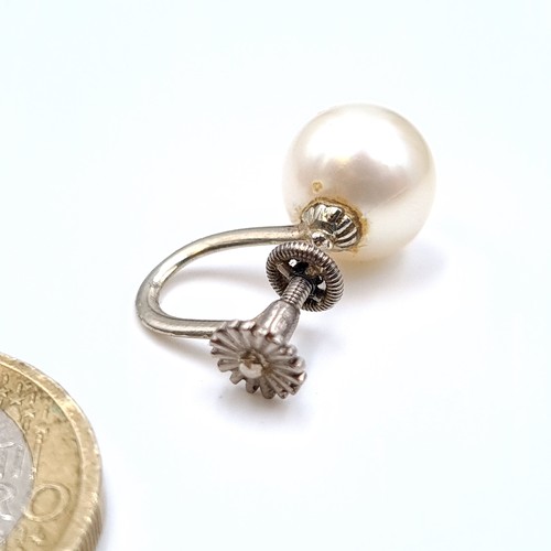 533 - A very fine pair of vintage pearl stud earrings with screw twist clasps. Boxed.