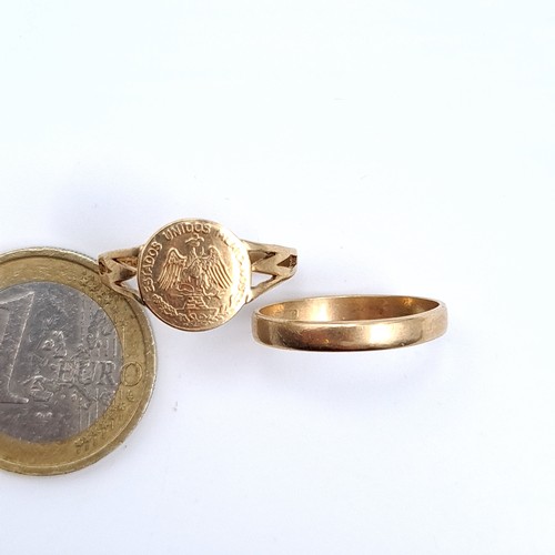 540 - Two 9K gold rings and eagle mounted signet ring together with a band ring, sizes K and L, total weig... 