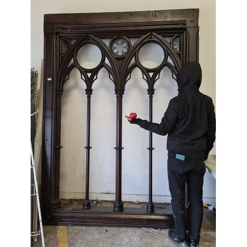 801 - Super Star Lot: An incredible huge Victorian Gothic  oak window frame boasting two trefoil arches wi... 