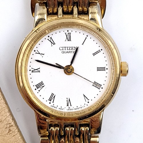 903 - A very chic Citizen Quartz gold toned wristwatch with stainless steel bracelet, along with a further... 