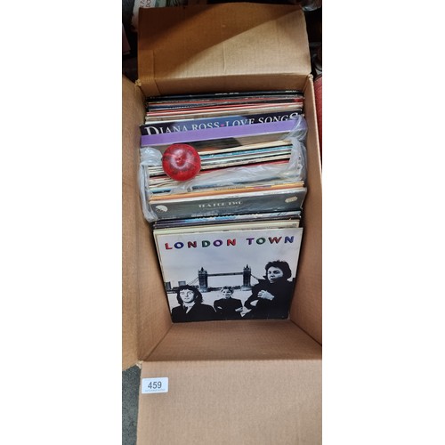 459 - A box filled with a large number of vintage vinyl records including examples by The Dubliners, Ella ... 