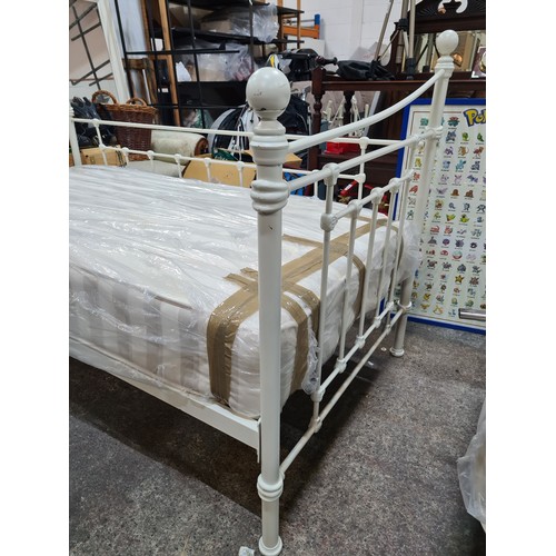 911 - Star Lot : A charming French style single bed frame with high metal frame featuring ornate detailing... 