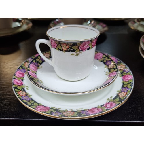 477 - A gorgeous vintage Jackson & Gosling full 32 piece coffee set with floral rose and gilt pattern. Inc... 