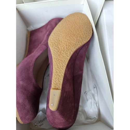 696 - A brand new stylish pair of unworn L.K Bennet ladies bordeaux suede wedges. Size EU42. With original... 