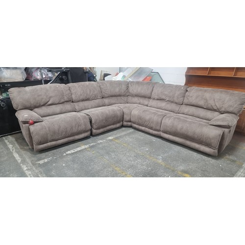 602 - Super Star Lot: A magnificent large L shape suede sofa with recliner features. Five pieces in total ... 