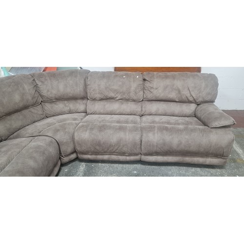 602 - Super Star Lot: A magnificent large L shape suede sofa with recliner features. Five pieces in total ... 