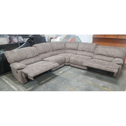 602 - Super Star Lot: A magnificent large L shape suede sofa with recliner features. Five pieces in total ... 