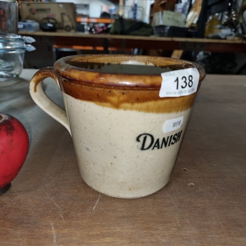 138 - A rare Danish Dairy Co. Stoneware butter jug. The company was a manufacture in Edinburgh and had man... 