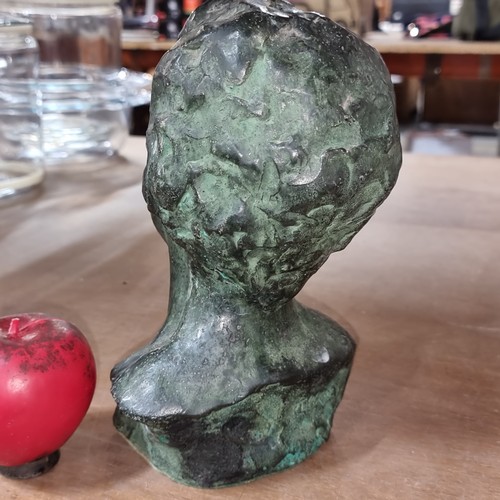 191 - Star Lot : A heavy hollow bronze bust depicting Ann Kirkwood-Hackett 1912-1974. With a jade green pa... 