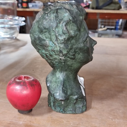 191 - Star Lot : A heavy hollow bronze bust depicting Ann Kirkwood-Hackett 1912-1974. With a jade green pa... 