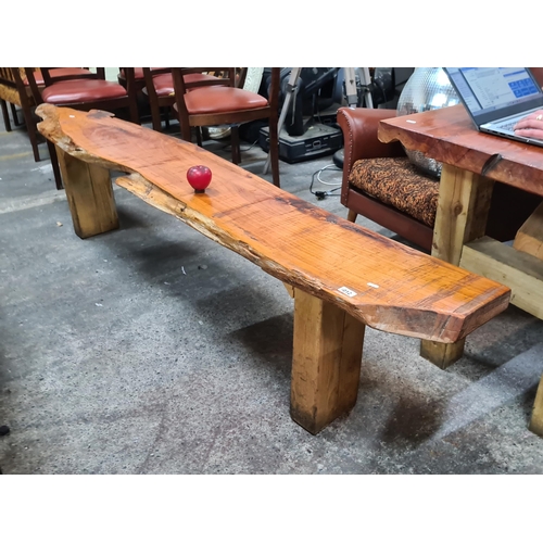 1012 - Star Lot : A gorgeous and heavy live edge wooden bench with lovely natural graining and figure. Comm... 