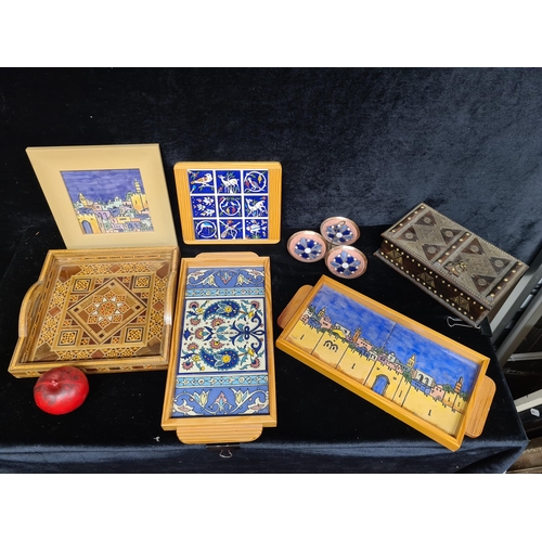 224 - A charming array of items including a beautiful ornate lidded box featuring brass beaded detail, a s... 