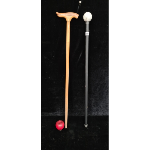 237 - Two fashionable gentleman's walking sticks including an unusual golf ball topped example.