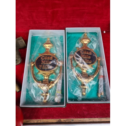 302 - Two brand new brass door knockers from Liffey Artefacts, both reading 