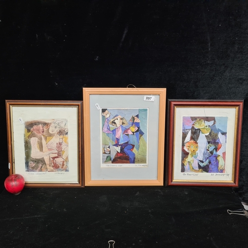 97 - A collection of three prints of Le Brocquy paintings. Housed in wooden frames.