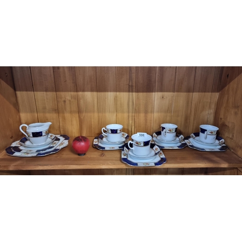 598 - A super 16 piece Clarance ware coffee set with striking blue, floral and gilt detailing.