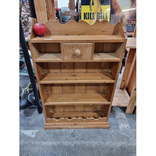 602 - A vintage country kitchen solid pine shelving unit.