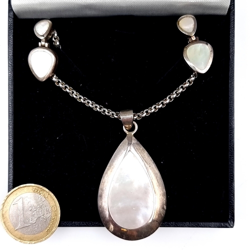 679 - A good quality sterling silver mother of pearl pendant necklace and chain together with matching stu... 