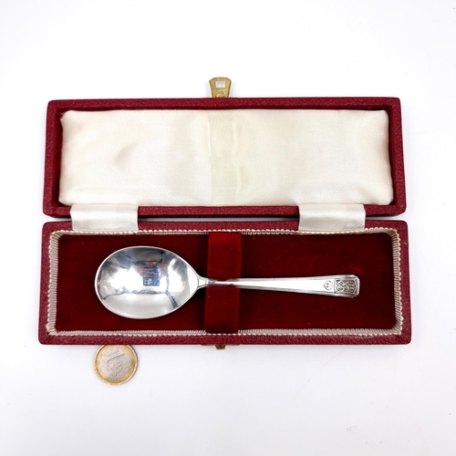 683 - A sterling silver preserved spoon hallmarked 1936 with a cipher to spoon finial stating GR 1937, len... 