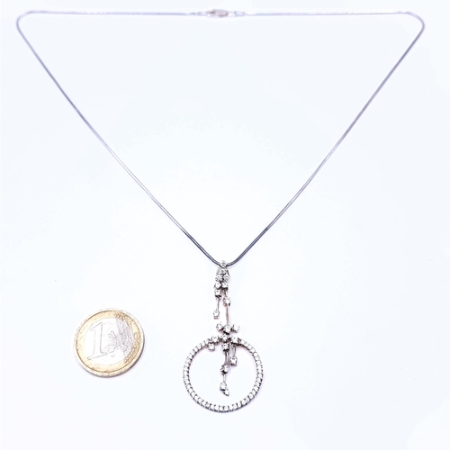 705 - A very pretty rain drop, eternity sterling silver gemset pendant with sterling silver chain length 4... 