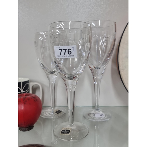 776 - Three timeless large Waterford Crystal wine glasses in the Geo pattern from the John Rocha collectio... 