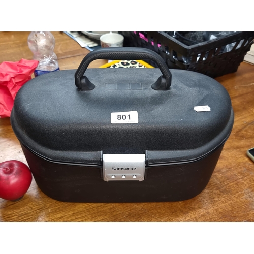 801 - A neat sized Samsonite combination lock hard travel case. Ideal for jewelry or make up. Includes loc... 