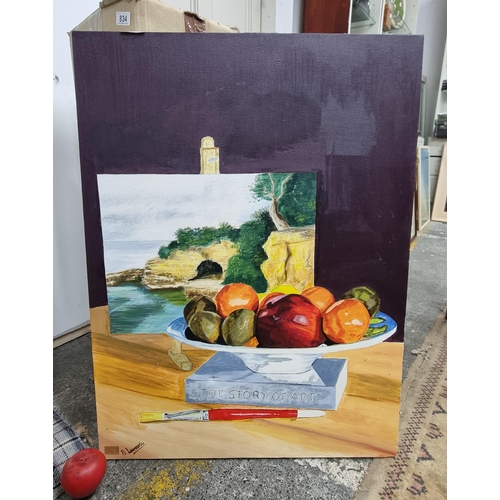 833 - A delightful large original acrylic on canvas painting featuring a still life study featuring Gombri... 