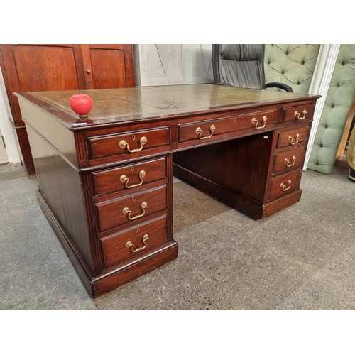 838 - Super Star Lot: A very handsome and large early 20th century partners pedestal desk featuring 9 draw... 