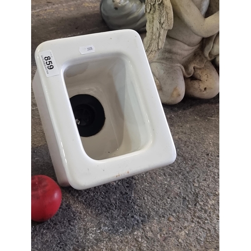 859 - A small Royal Doulton fire clay ware porcelain sink with drain fitting to base. L23cm x W18cm x D16c... 