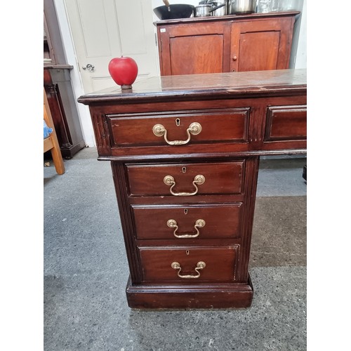 838 - Super Star Lot: A very handsome and large early 20th century partners pedestal desk featuring 9 draw... 