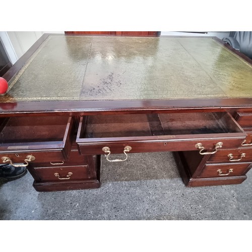 838 - Super Star Lot: A very handsome and large early 20th century partners pedestal desk featuring 9 draw... 