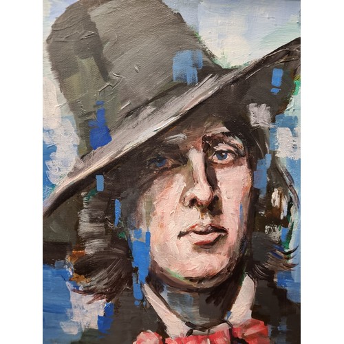 914 - Star Lot: A vibrant large original Tom Byrne (b. 1962) acrylic on canvas paining featuring a portrai... 