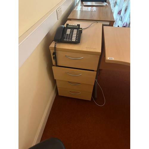 415 - A good 1600mm Radial desk with 2 covered cable grommets and a a matching 3 drawer locker with origin... 