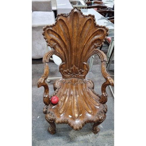 574 - Star lot : A magnificent pair of baroque armchairs carved in a scallop form along with matching side... 