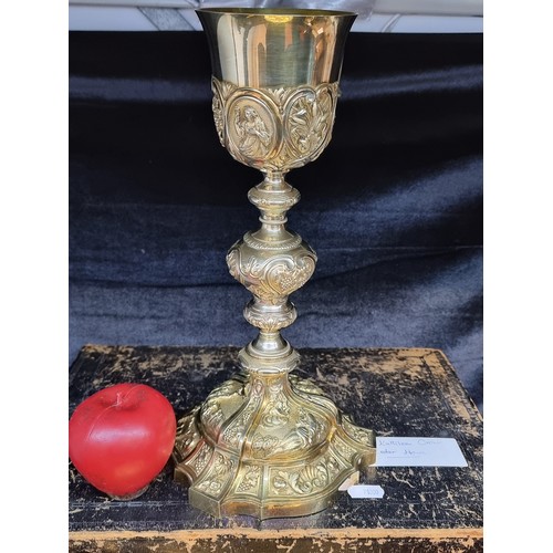 795 - Star Lot: A stunningly ornate 20th century French gold plated chalice communion set. Manufacturer - ... 