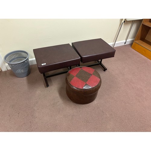 440 - Three Vintage Stools, 2 matching rectangular ones and a round mid century example. 
There is only tw... 